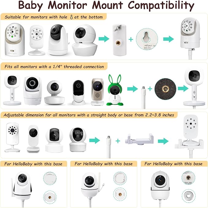 69" Adjustable Height Floor Stand for Hello Baby Monitor, Gooseneck Swivel Holder Mount with Stable Base for HelloBaby,Nanit Pro,Owlet, Motorola,VAVA,1/4 Thread Connection, Universal Monitor Mount