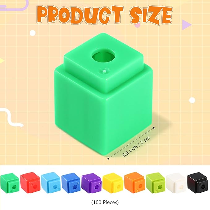 100 Pcs Green Linking Cubes for Math Counting Cubes Manipulatives Plastic Counting Block Manipulative Classroom Learning Supplies for Educational Preschool Activities Boy Girl (Green)