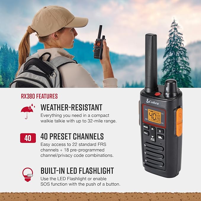 Bundle of Cobra RX380 Walkie Talkies (2-Pack) + Cobra ACXT1037R FLT Walkie Talkie (1-Pack)