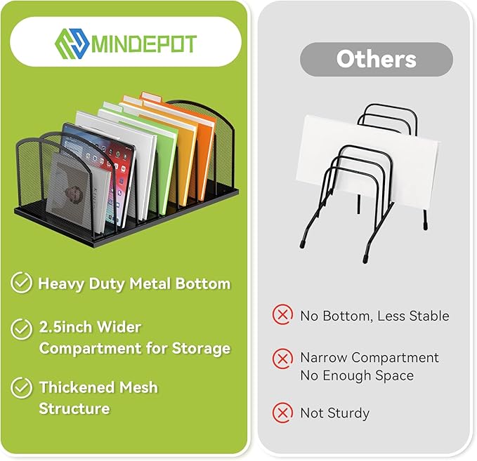 Desk File Organizer 7 Sections Upright Mesh File Sorter Organizer for Desk, Office Organization File Holder for Home, Office & Classroom (Black, 1Pack)