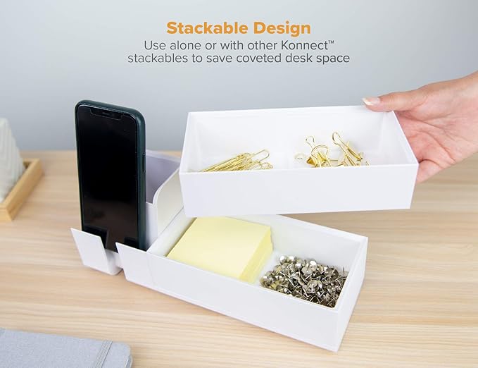 Bostitch Office Konnect Desk Organizer Accessory Tray, Wide, Stacks for Desktop Storage, White (Pack of 2)