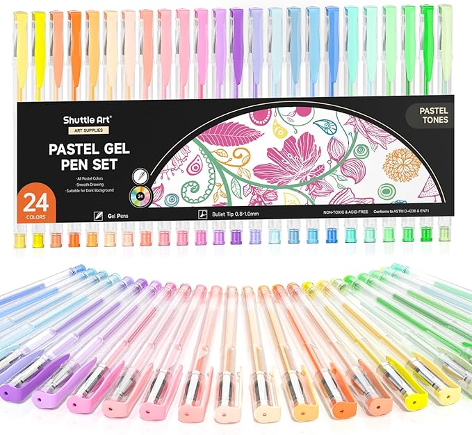 Shuttle Art Pastel Gel Pens, 24 Pastel Milky Colors Gel Pen for Black Paper, Adults Coloring Books Drawing Doodling Crafts Scrapbooking Journaling