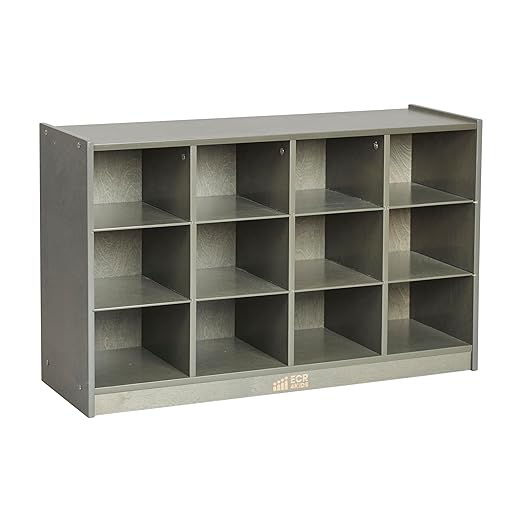 ECR4Kids 12 Cubby Mobile Tray Storage Cabinet, 3x4, Classroom Furniture, Grey Wash