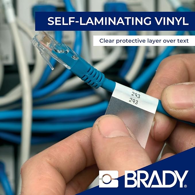 Brady Authentic (M5-115-427) Self-Laminating Vinyl Wrap Around Labels 1.25" H x 1.5" W Black on White, Clear, 200 Labels. for use with The BMP51 and M511 Label Printers