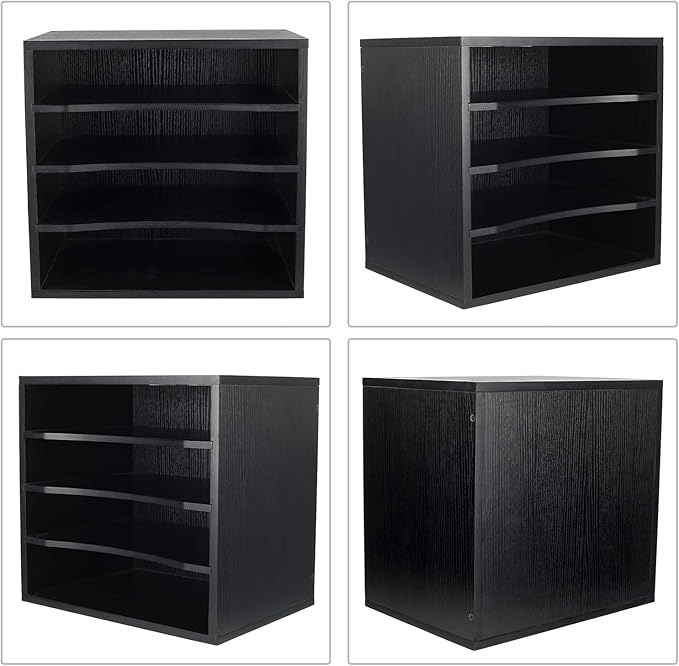 PAG Mail Sorter Organizer, Wood Countertop Literature Organizer, Office Supplies Desktop File Bill Paper Organizer for Office Home School, 4 Compartments, Black