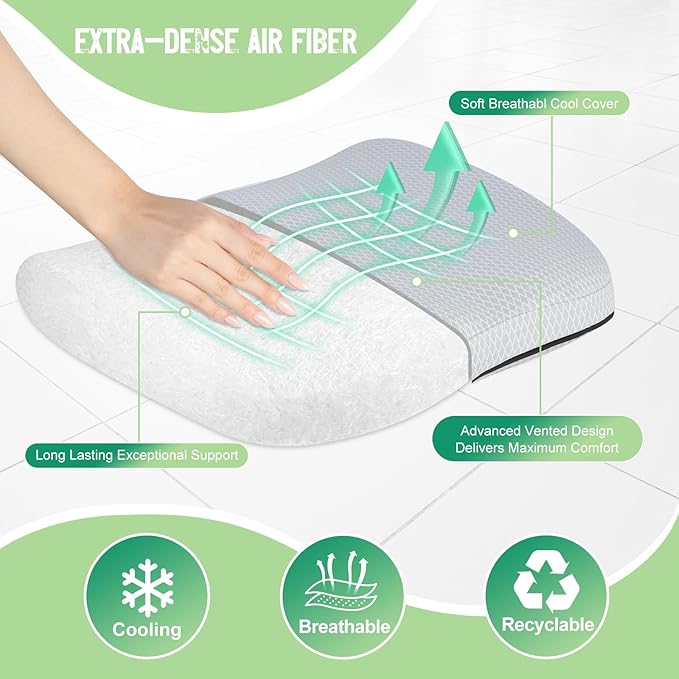 Air Fiber Office Chair Cushion - Ergonomic Seat Cushion for Orthopedic Coccyx, Relief Hip & Back Support - Doctor Recommended Cushion for Long Sitting Worker Driver & Handicapped (Light Grey)