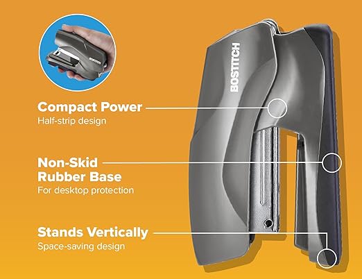 Bostitch Office Heavy Duty 40 Sheet Stapler with 1250 Staples & Claw Remover, Small Stapler Size, Fits into The Palm of Your Hand, Value Pack, Gray (B175-GRAY-VP)