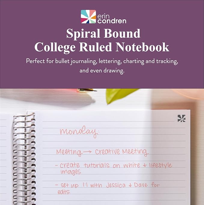Erin Condren 7" X 9" Spiral Bound College Ruled Notebook - Groovy Blooms - 160 Lined Pages, Note Taking & Writing Notebook, 80Lb Thick Paper