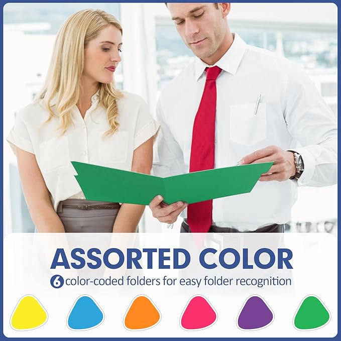 File Folder, PANDRI 120 Pack Colored File Folder, 1/3 Cut Tab, Letter Size, Assorted 6 Colors Filing Folder for Office School Business