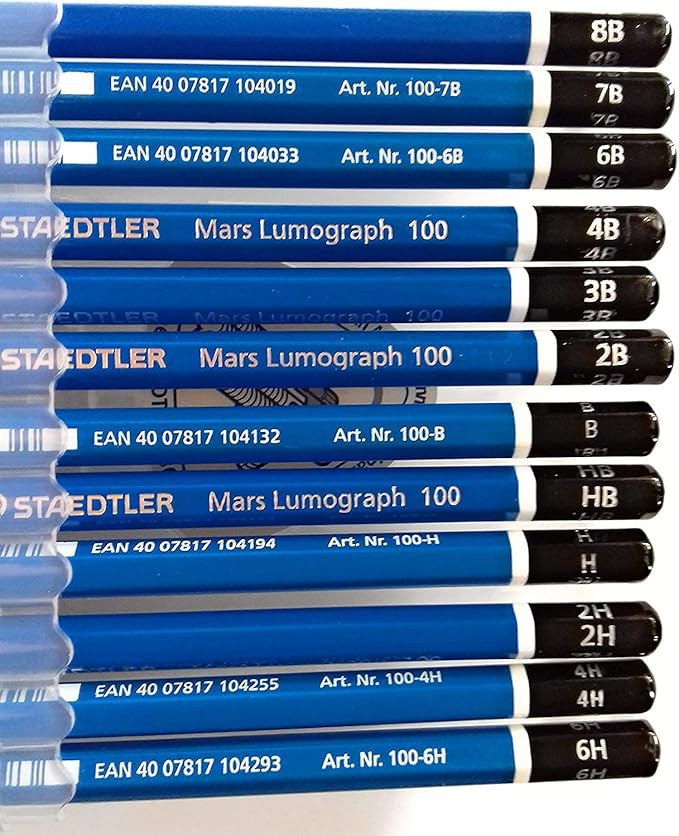 Staedtler Mars Lumograph Pencil Set – 12 Premium Graphite Drawing Pencils (6H-8B) with Sharpener & Dust-Free Eraser – Professional Sketching & Shading Kit for Artists, Designers & Students