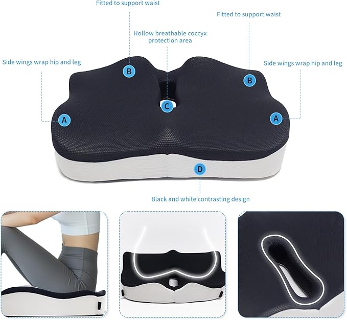 CXC Premium Seat Cushion: Orthopedic Memory Foam for Long Sitting - Tailbone Pain Relief | Extra Large Cooling Gel Chair Cushion for Office, Car, Wheelchair, Gaming | Desk Chair Comfort Ergonomic Pad