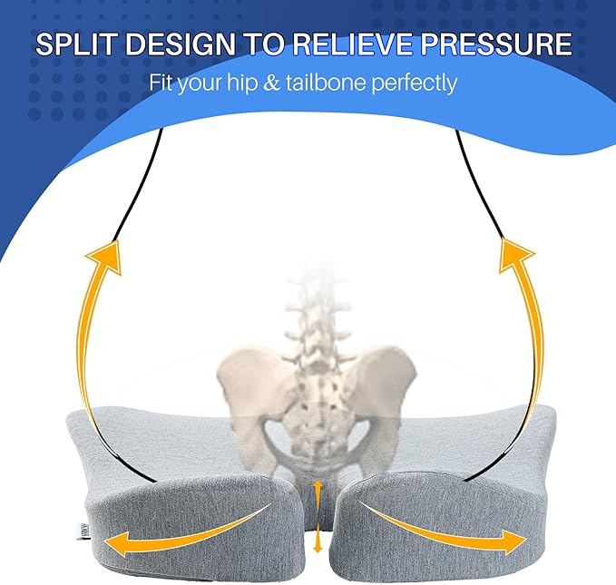 X Large Memory Foam Seat Cushion for Office Chair,for Back Support, Relief Sciatica & Tailbone Coccyx Pain Relief Cushion Pillow, for Long Sitting, for Car/Office Chair/Wheelchair (Darkgray)