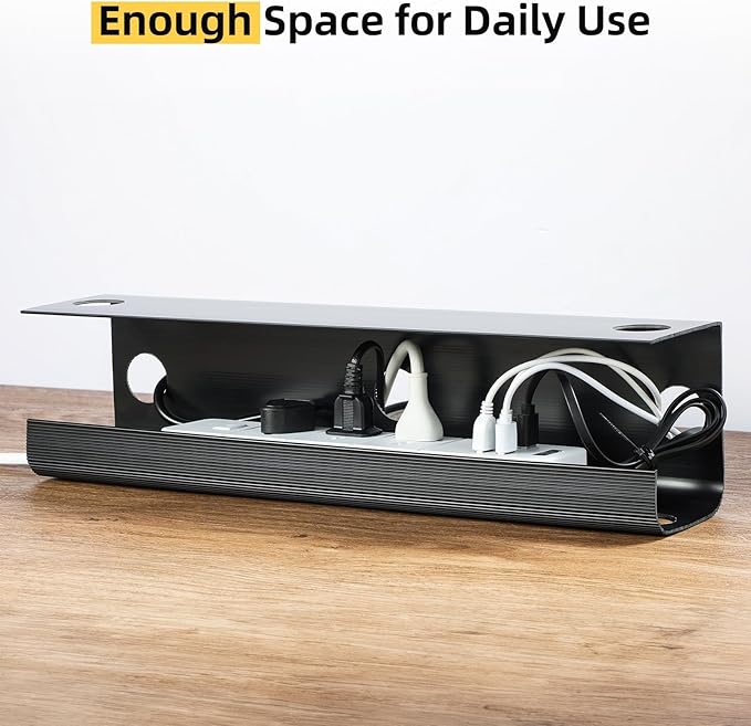 Yecaye 2 Pack Cable Management Under Desk, 31.5 in Under Desk Cable Management Tray,Cord Hider,Cord Organizer, No Screw Wire Management for Office and Home, Black