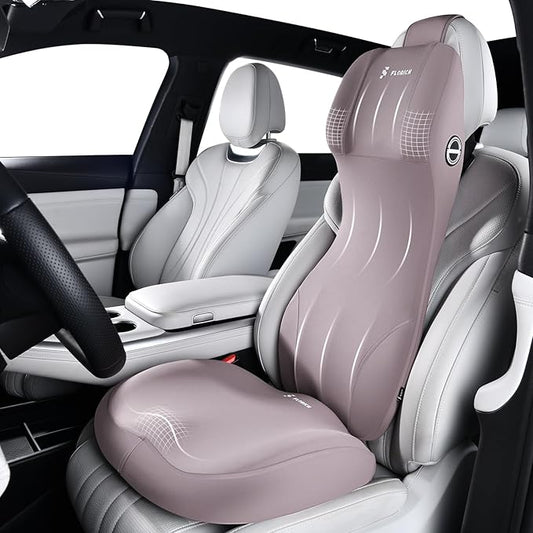 FLORICH Car Seat Cushion with Neck Pillow Lumbar Support Kit Memory Foam Seat Cushion for Car Ergonomic Back Support Headrest for Driving Car Seat Pillow Back Sciatica Tailbone Pain Relief, Gray
