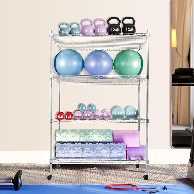 Whitmor 4 Tier Storage Shelves, Heavy Duty with Wheels, Adjustable Steel Organizer Wire Rack, 400 lbs Capacity per Shelf, Max 1600 lbs Total for Garage, Kitchen, Plant, 36" L x 14" W x 54" H, Chrome