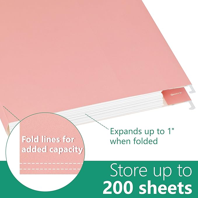 25 Pack Gray Hanging File Folders,Reinforced Hang Folders Letter Size,Adjustable 1/5-Cut Tabs,Designed for Bulky Files,Filing Cabinet