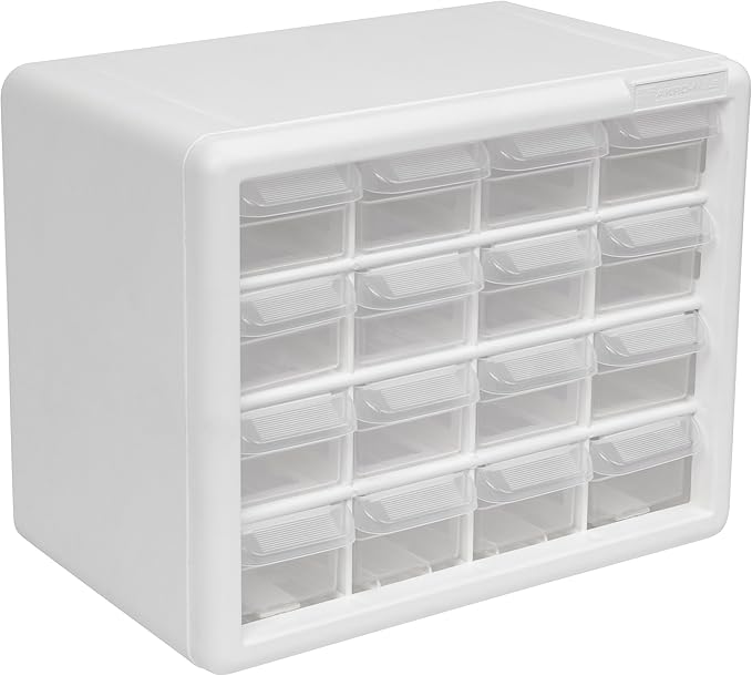 Akro-Mils 16-Drawer Plastic Drawer Storage Cabinet for Garage Organization, Beads, Makeup Organizer, Building Bricks Storage, Teacher Toolbox, 10-1/2" W x 6-1/2" D x 8-1/2" H, 10116 White