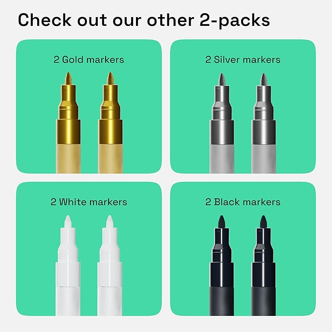 ARTISTRO 2 Silver Acrylic Paint Markers - 0.7mm Extra Fine-Tip Metallic Paint Pens - Perfect for Crafting, Art Projects, & More