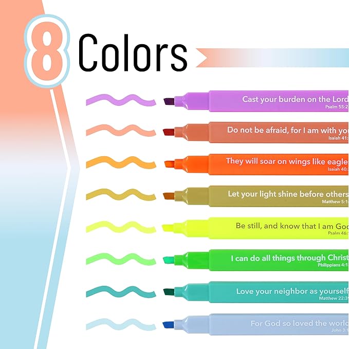 Mr. Pen- Bible Highlighters with Bible Verses, 8 Pack, Tropical Colors, Aesthetic Highlighters, Markers No Bleed Through