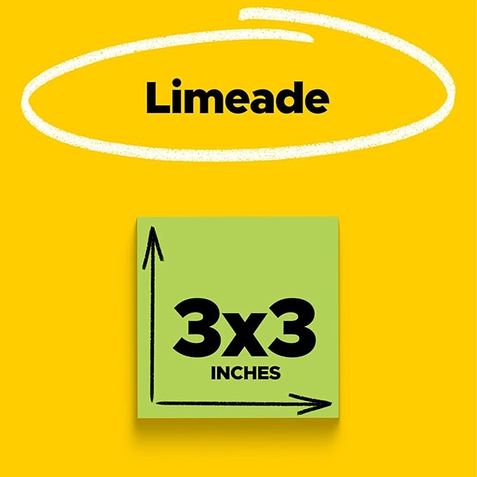 Post-it Super Sticky Notes, 5 Sticky Note Pads, 3 x 3 in., School Supplies, Office Products, Sticky Notes for Vertical Surfaces, Monitors, Walls and Windows, Limeade Green