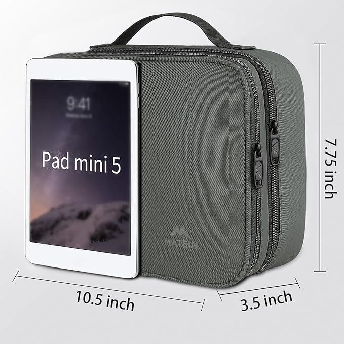 MATEIN Cord Organizer Bag, Travel Universal Cable Organizer Case Sturdy Accessories Pouch with Handle, Medium Electronic Carrying Bag for Cable, Grey