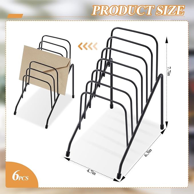 6 Pcs Metal Incline Desk Flip Organizer Rack Small Desktop File Sorter Wire Organizer Vertical Incline File Holder Stand for Mail Paper Book Magazine Filing Office Desk, 6 Sections