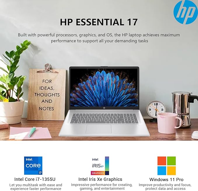 HP 17 Touchscreen Laptop Computer, 17.3” HD+ Touch Screen Laptop Notebook PC, Intel 10-Core i7, 36GB RAM 1TB SSD, Windows 11 Pro, 10 Key Backlit Keyboard, Fingerprint Reader, Wi-Fi 6