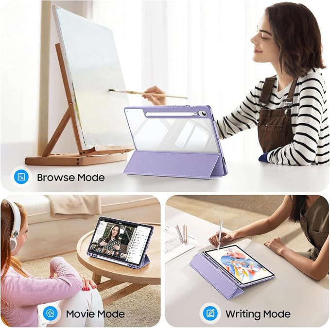 Fintie Hybrid Slim Case for Samsung Galaxy Tab S10 Lite/ S10 FE/ S9 FE 10.9 Inch/Tab S9 11 Inch with S Pen Holder, Shockproof Cover with Clear Transparent Back Shell, Auto Wake/Sleep, Lilac Purple