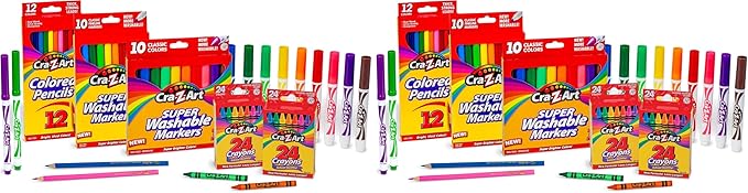 Cra-Z-Art Markers, Crayons, Colored Pencil Back To School Bundle for K-2nd Grade (Pack of 2)