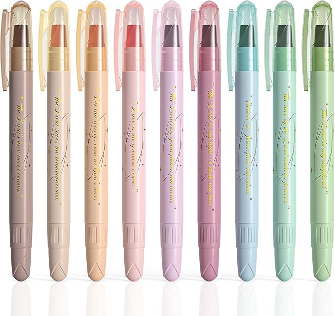 WEMATE Bible Highlighters No Bleed, 9PCS Assorted Colors Gel Highlighters Set, Cute Bible Study Supplies for Scripture Marking, Color Coding & Book Highlighting