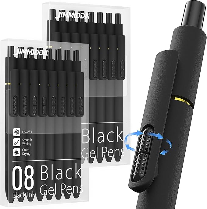 16Pcs Black Gel Pens - 0.7mm Medium Point Black Ink Pens | Smooth Writing - Quick Drying Retractable Pen for Men Women (Black - 16Pcs)