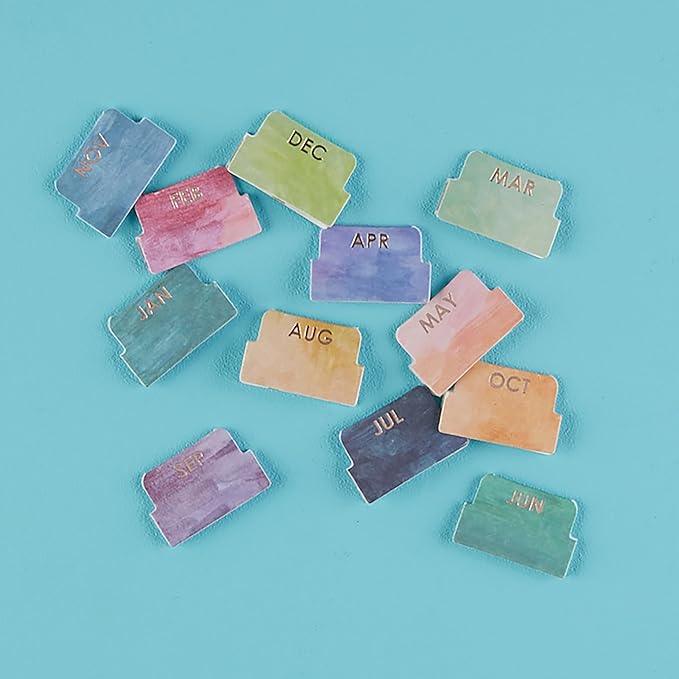 Erin Condren Designer Accessories - Monthly Adhesive Tabs, Metallic, Multicolored Brushstroke (Set of 12). Great for Organizing and Sorting in Planners, Agendas, or Notebooks by Month