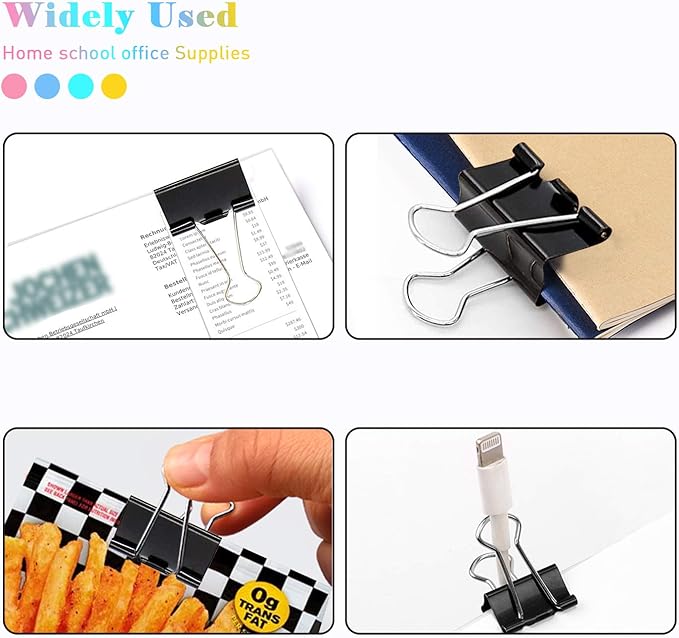 Small Binder Clips, 96 Pack, 3/4 Inch, Standard 19mm, Black, Capacity 0.31 Inch, Fold Clamp, Paper Clips, Office Clips, School & Home Use