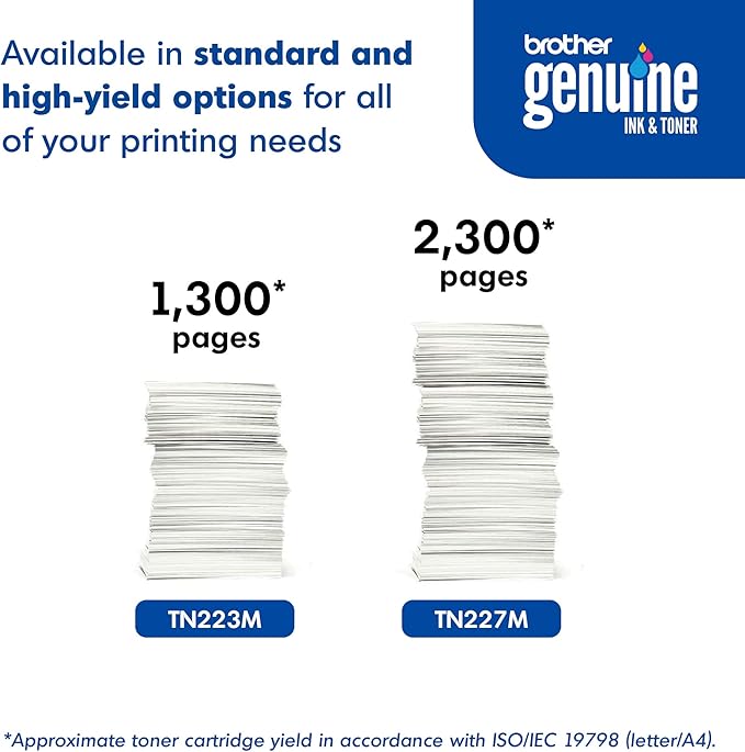 Brother Genuine TN227M, High Yield Toner Cartridge, Replacement Magenta Toner, Page Yield Up to 2,300 Pages, TN227, Amazon Dash Replenishment Cartridge