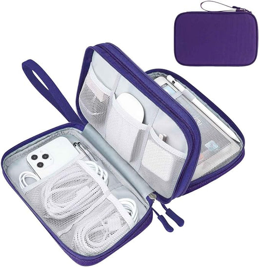 FYY Electronic Organizer, Large Travel Cable Organizer Bag Pouch Electronic Accessories Carry Case Portable Waterproof Double Layers All-in-One Storage Bag for Cable, Cord, Charger, Purple