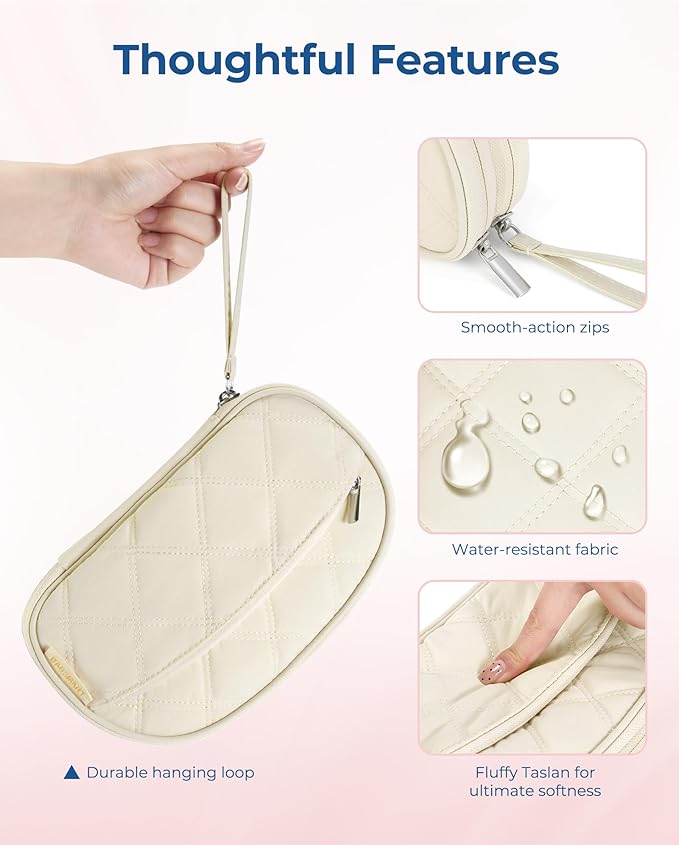 BAGSMART Travel Cord Organizer Electronics Case, Double Layers Puffer Cable Organizer Bag Travel Essentials for Women, Tech Organizer Case for Charger, Phone, Flash Drive - Beige