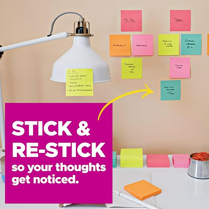 Post-it Super Sticky Dispenser Pop-up Notes, 6 Sticky Note Pads, 3 x 3 in., 2X The Sticking Power, Back to School Supplies for Students, Memo Pads for Textbooks, Energy Boost Collection (Pack of 2)
