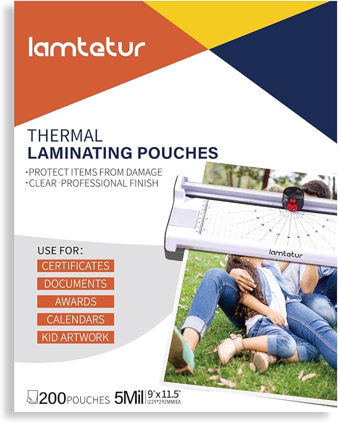 Thermal Laminating Pouches 9"x11.5" Inches, Holds 8.5 x 11 Inch Sheets,5mil 200Pack Hot Laminate Films, Clear Laminator Papers, Letter Size Lamination Sheets (125Mic 200Pcs)