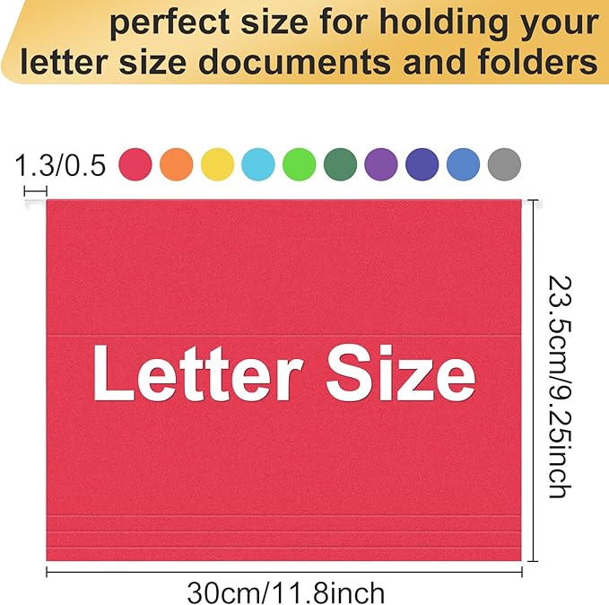 Hanging File Folders, 70 Pack Letter Size Hanging File folders with 1/5-cut Tabs, Stay Organized for Your Home and Office Bulk File, Documents and Paper, 10 Colors