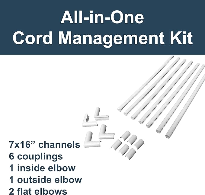 Legrand Wiremold C110S Cordmate 108 Inch 17 Piece Cord Cover Kit, Organizer for Wall, Holds 1 Cord or Cable, Sustainable Packaging, White (1 Pack)