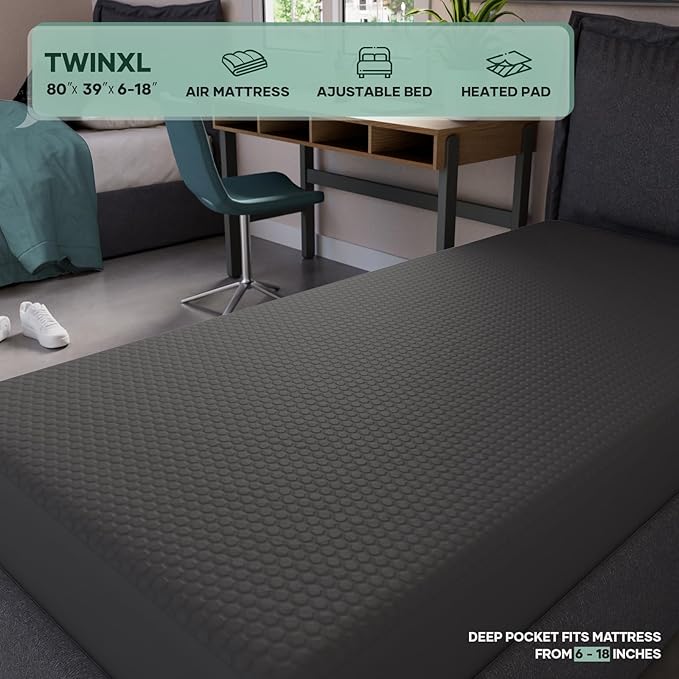 OhGeni 100% Waterproof Mattress Protector, Twin XL-Gray Size Mattress Pad, Fits 6"-20" Mattresses with Deep Pocket, Cooling, Breathable Fitted Sheets, Soft Bed Cover, Noiseless, Machine Washable