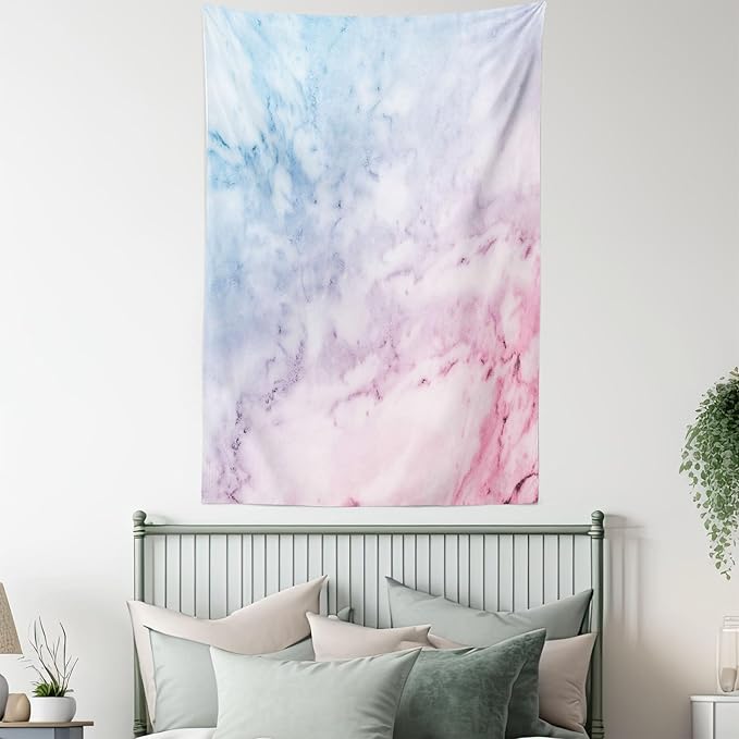 Ambesonne Marble Print Tapestry, Pastel Toned Cloudy Crack Lines Stained Antique Shabby Design, Fabric Wall Hanging Decor for Bedroom Living Room Dorm, 30" X 45", Pink