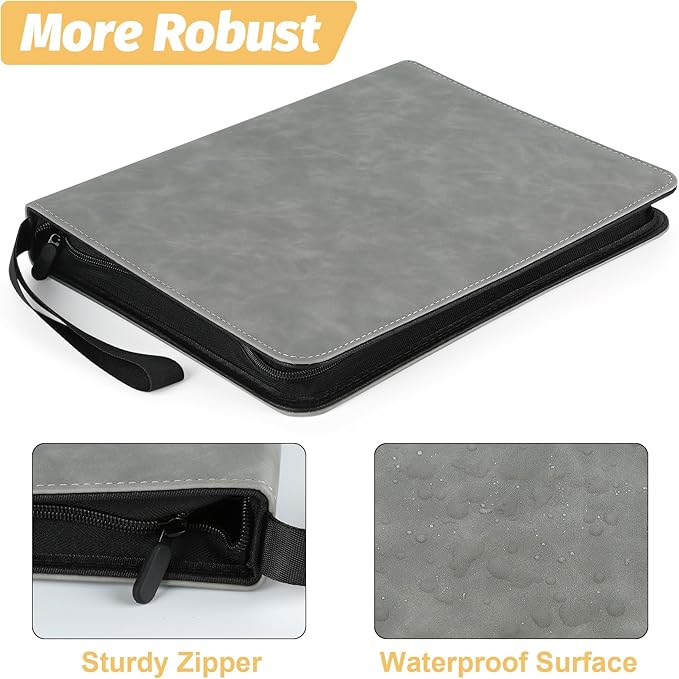 9 Pocket Card Binder, Premium Zip Trading Card Binder, 720 Double Sided Pocket PU Card Collection Binder, Collector Card Album, Card Folder for MTG, TCG, Sports Cards, Game Cards (Grey1)