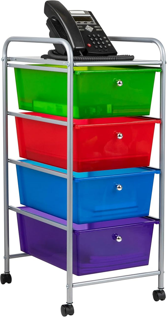 Mind Reader Rolling Cart with Drawers, Utility Cart, Craft Storage, Kitchen, Metal, 12.75"L x 15.25"W x 30"H, Multi-color