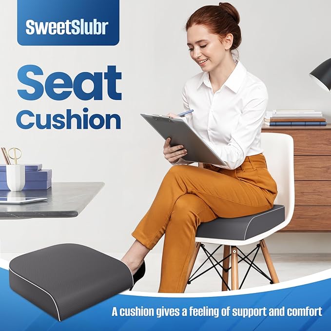 Seat Cushion for Tailbone Pain Relief, Office Chair Cushion, Memory Foam Large Chair Cushion with Non-Slip Cover for Soft Support at Office Chair, Car Seat, Airplane Grey/XLarge