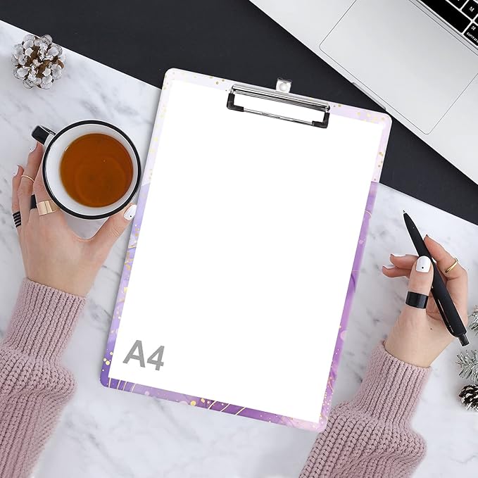 Fashion Clipboard, A4 Letter Size Wooden Decorative Clipboards for Teacher, Nurse, Doctor,Student and Kids, Cute Design for Standard Size 12.2" x 8.9"(C-Light Purple Marble)