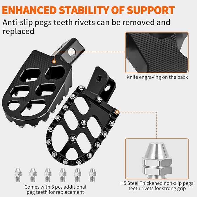 Nilight Motorcycle Foot Pegs Dirt Bike Footpegs Fit for Kawasaki KLX110 2002-2023 KLX110L 2010-2023 KX60 1998-2003 CNC Foot Pegs for Motorcycles Heavy Duty Aluminum Alloy Foot Rests, Black