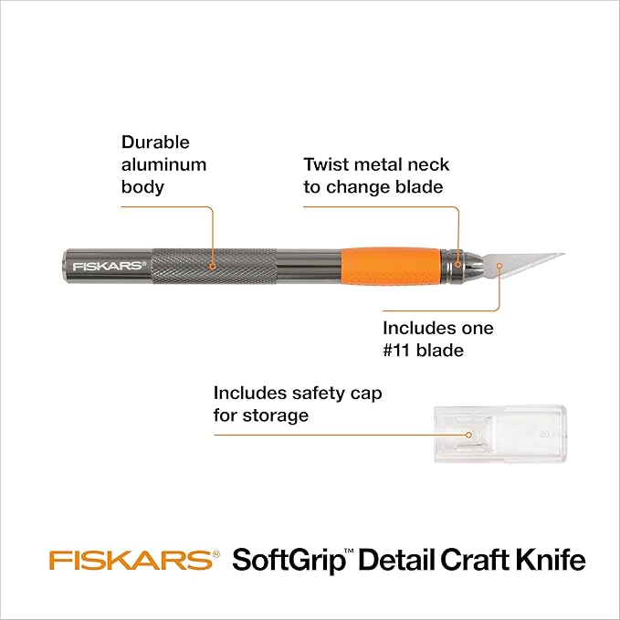 Fiskars Detail Craft Knife, Cool Gifts for Brother, Included with Protective Cover, 8", Exacto Knife for Crafting, Orange
