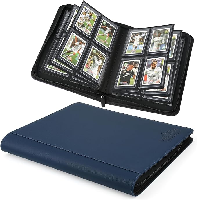 Toploader Binder,Toploader Hard Cases, 4-Pocket Pages Sleeves Hold up 128 Cards.Toploader Card Binder with Sleeves for “3×4” rigid，Card Holder(blue)