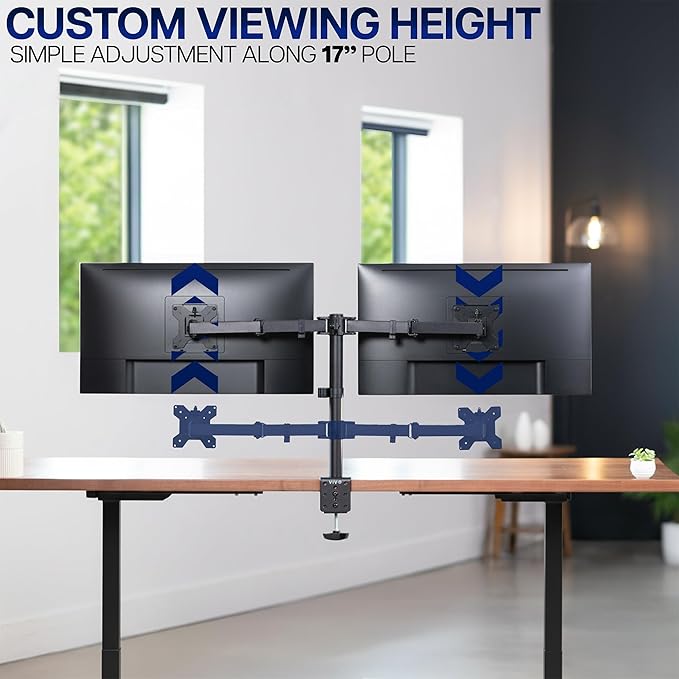 VIVO Dual Monitor Desk Mount, Holds 2 Computer Screens up to 30 inches and 22lbs Each, Heavy Duty Fully Adjustable Steel Stand with C-Clamp and Grommet, Black, STAND-V002